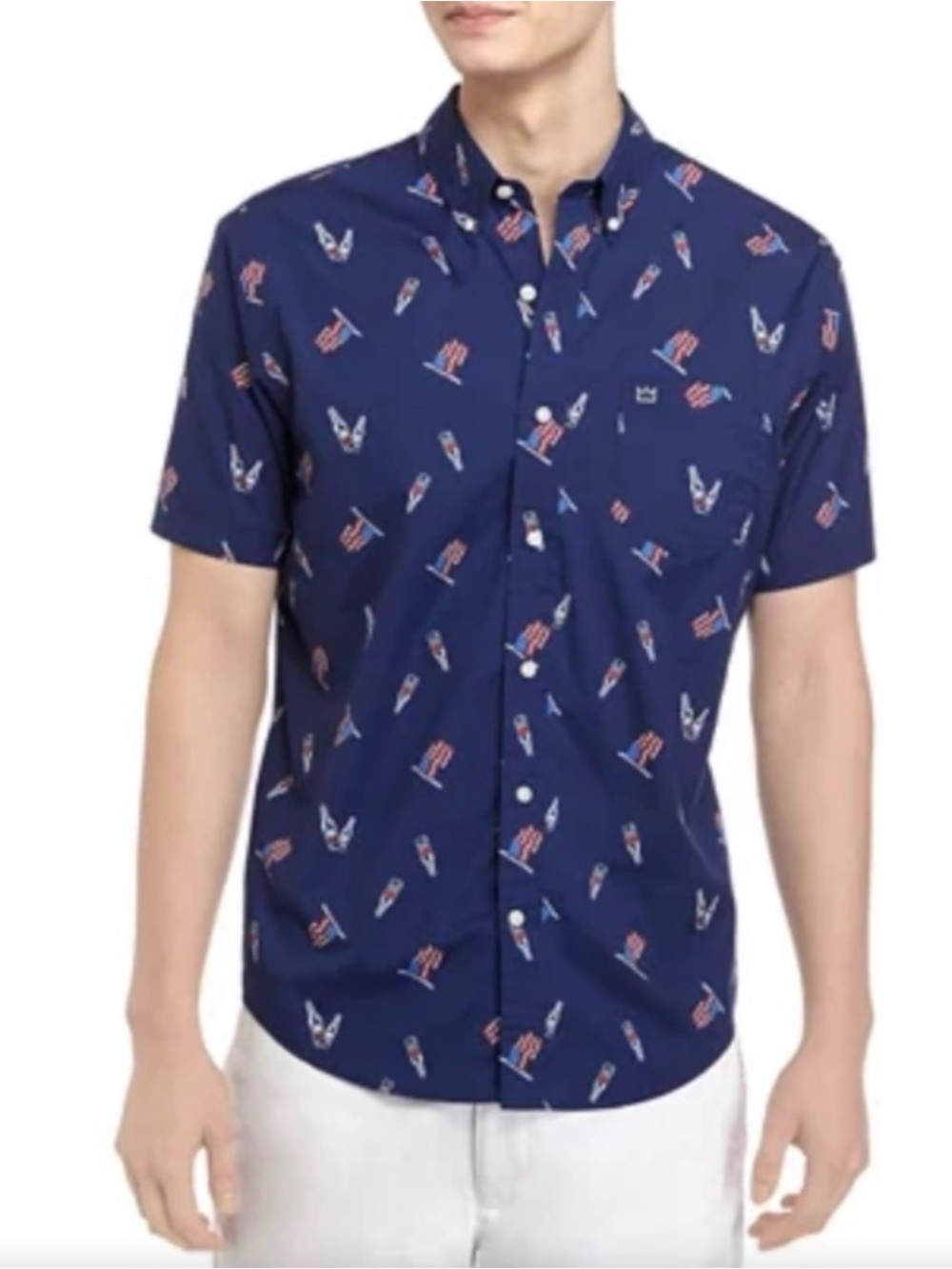 crown & ivy Navy Short-Sleeve Button-Down Shirt with Red & White Novelty Print